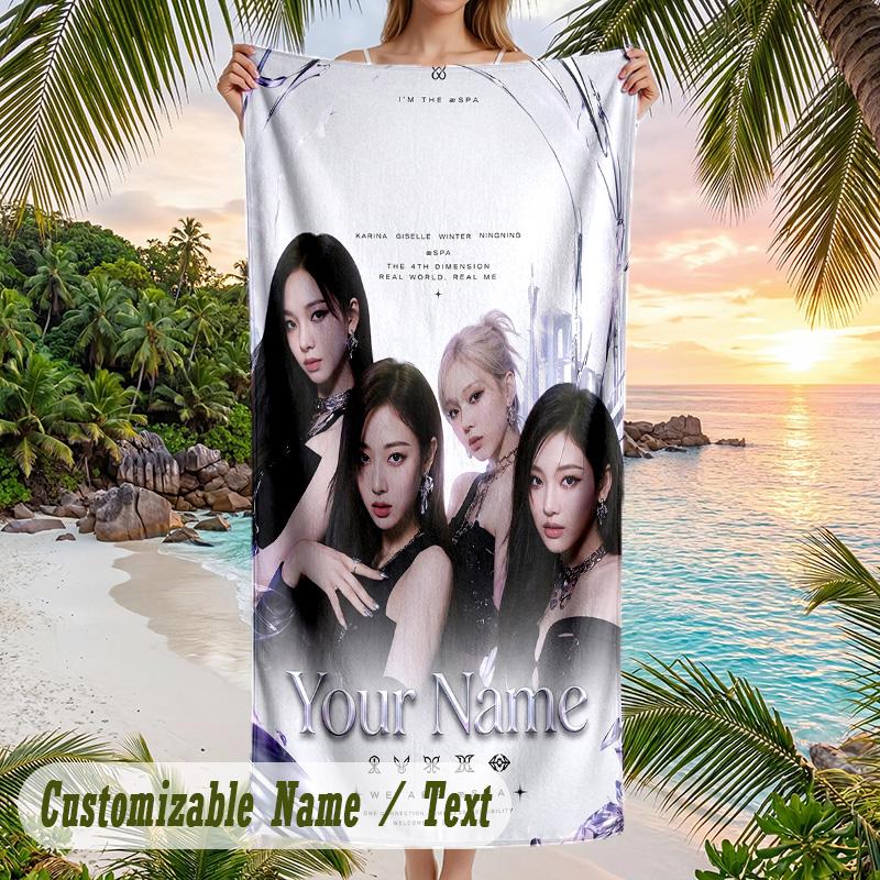 aespa Beach Towel, Personalized Custom Name Text, Quick Dry Large Absorbent Towel For Beach Pool