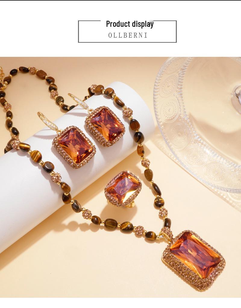 Sultanit Schmuckset: Ohrringe, Ring & Halskette mit Tigerauge-Kette – Premium, Elegant & Leichter Luxus Design.