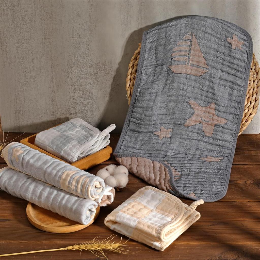 Ultra-Soft & Absorbent 6-Pack Muslin Baby Burp Cloths - 20x10 Inches, Perfect for Messy Mealtimes with Newborns & Infants. Easy-Clean & Reusable