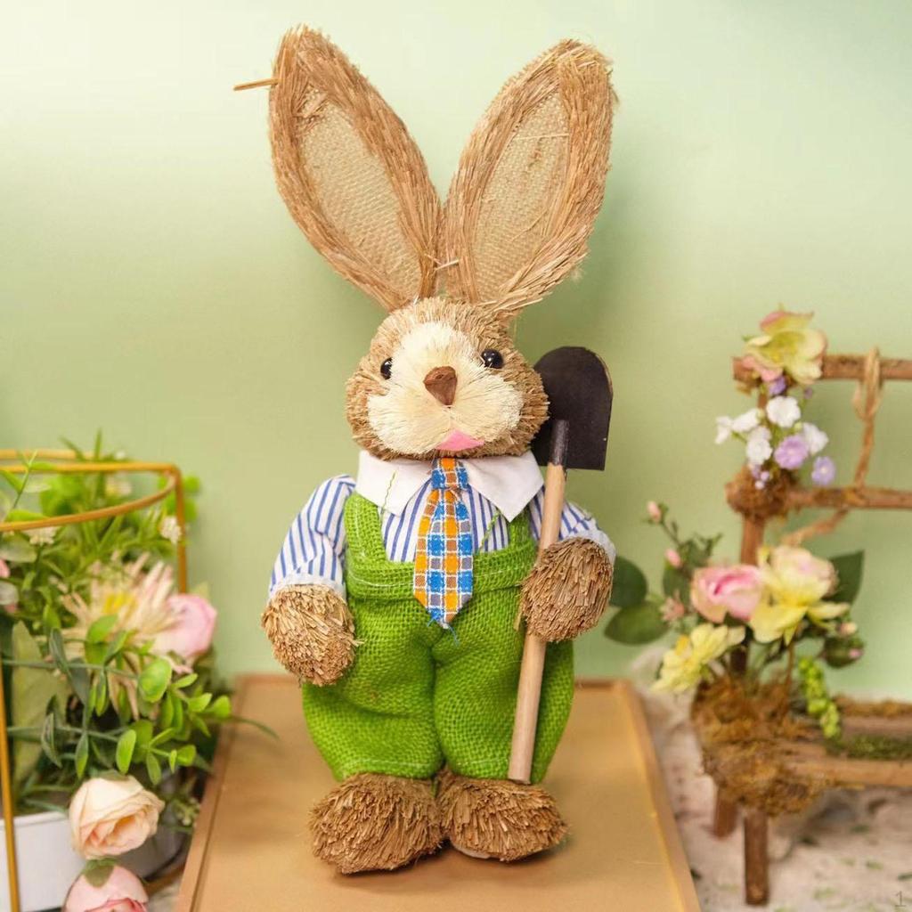 Straw Bunny Figurine DIY Material Pack Cartoon Cute Rabbit Statue for Adults Style A