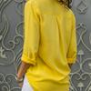2025 Autumn Winter Women's Deep V-Neck Chiffon Blouse, Plus Size Button-Down Office Shirt With Flowy Sleeves, Elegant Business Casual Top For Workwear