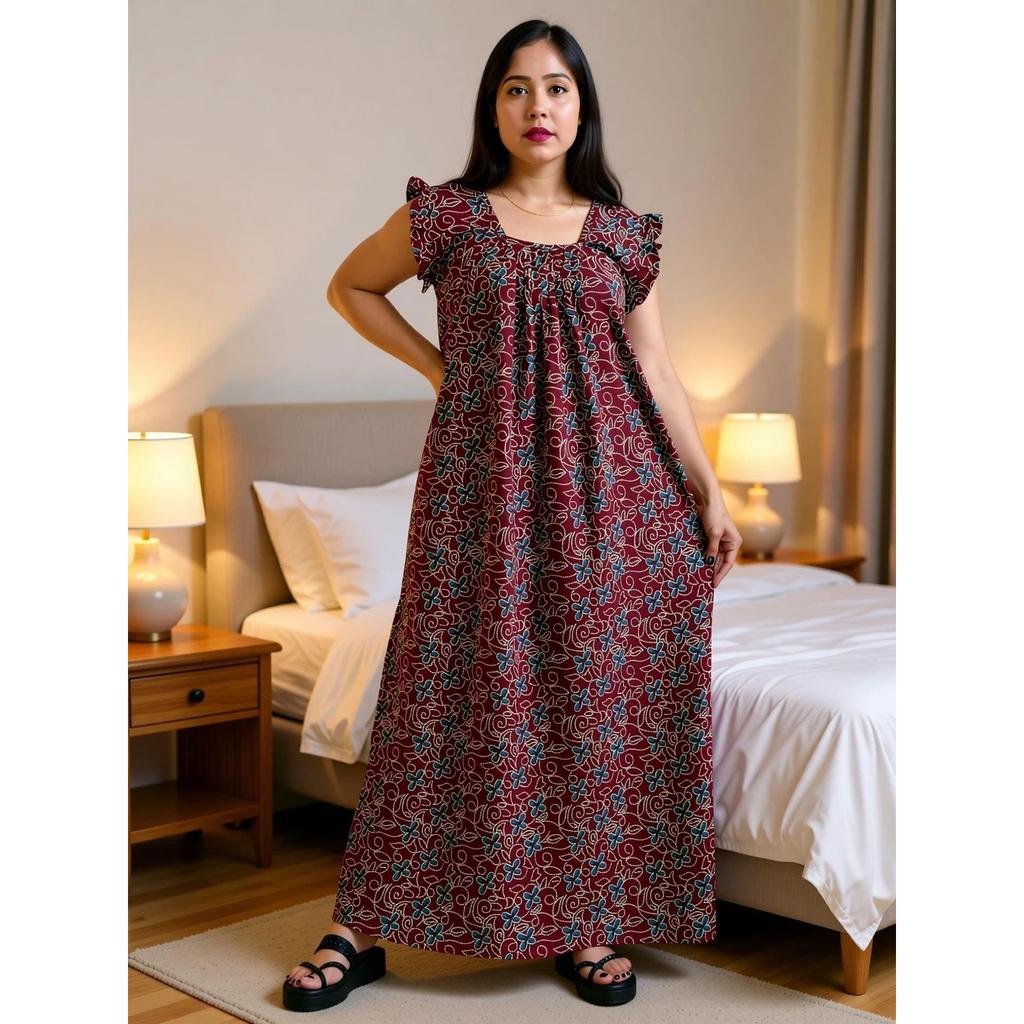 Maroon Beautiful Printed Night Gown Indian Designer Casual Wear Nighty Dress
