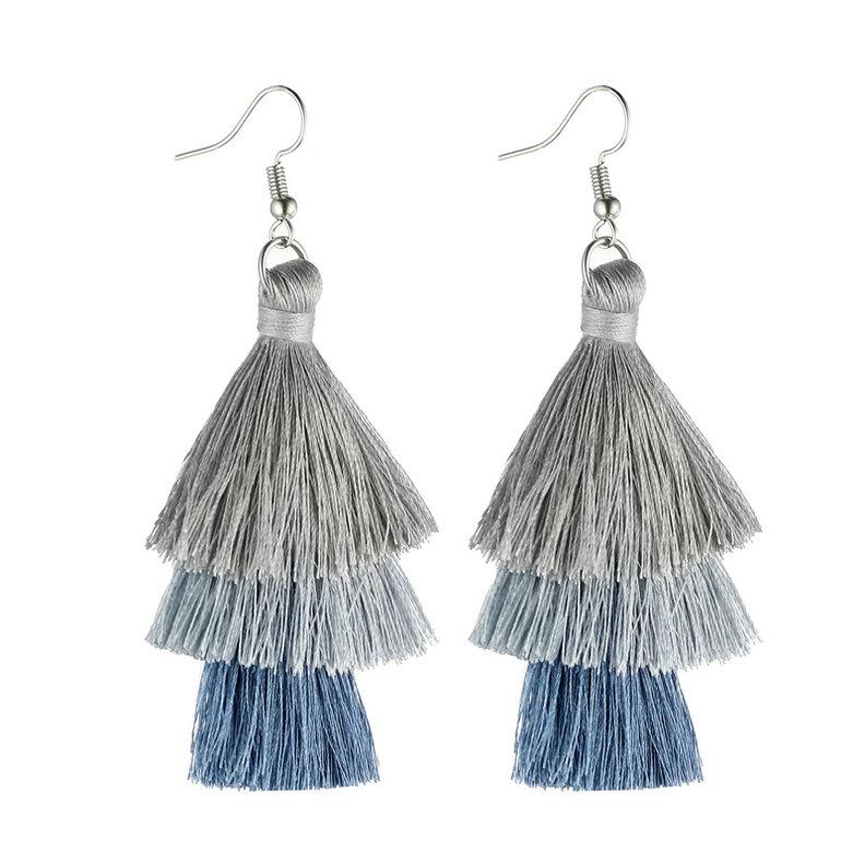 LOVBEAFAS Colorful Three Layered Long Tassel Earrings Fashion Jewelry For Women Fringed Multilayer Vintage Drop Dangle Earrings