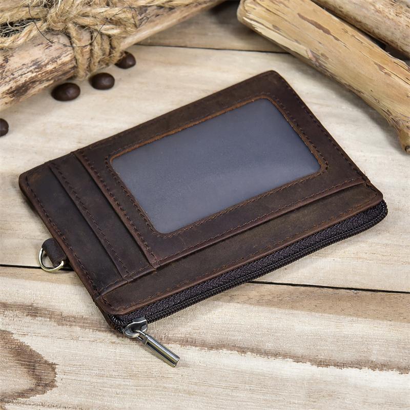 Genuine Leather Card Purse Men Women ID Credit Zipper Mini Coin Purse Wallet With iron Key Chains Men's Small Wallet For Tickets