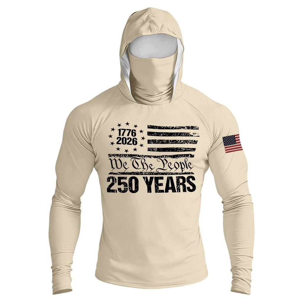 Men's Casual Raglan Sleeve Hooded Long Sleeve Sun Protection Shirt Lightweight Breathable Outdoor Activewear with Face Cover