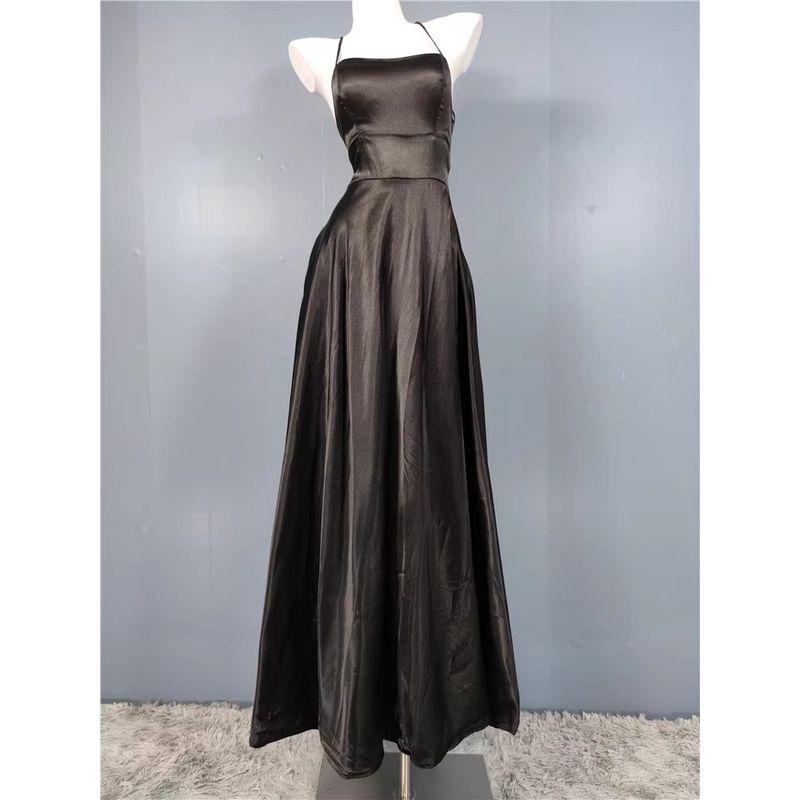 Export Single Gas Field Split Banquet Party Royal Beauty Smooth Acetate Satin Sling Strap Long Dress Chest Pad