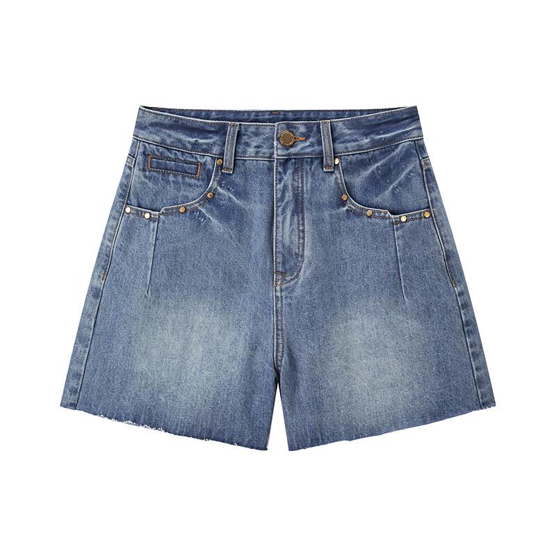 Peacebird Women's High-Waist Distressed A-Line Denim Shorts