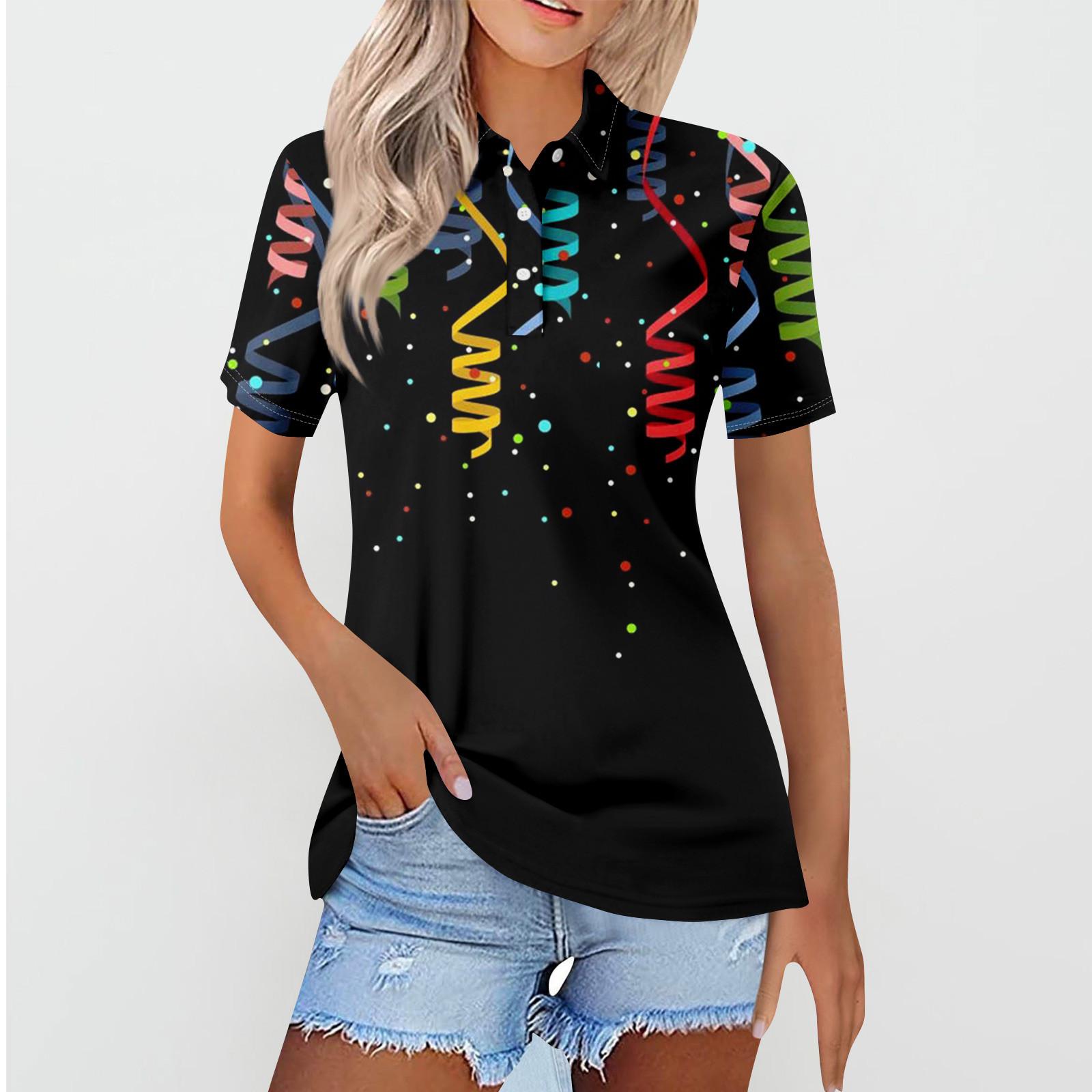 

Женская повседневная футболка с v-образным вырезом и коротким рукавом с цветочным принтом и декоративными пуговицами, топ L чёрный