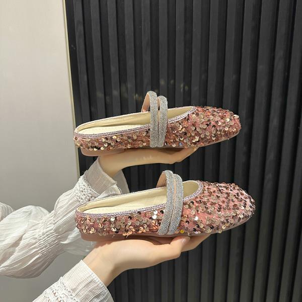 Fashion Glitter Slides Shoes Woman 2024 Slippers Flat Low Female Mule Pantofle Cover Toe Jelly Mules New PU Bling Crystal Rubber Rome Ho