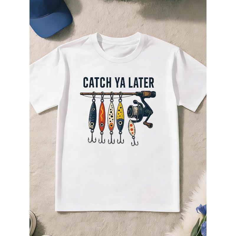 European sizes Boys Youth T-Shirt, Catch Ya Later Fishing Lure Print, Fishing Enthusiast Outdoor Hardcore Fishing Design Tee 110