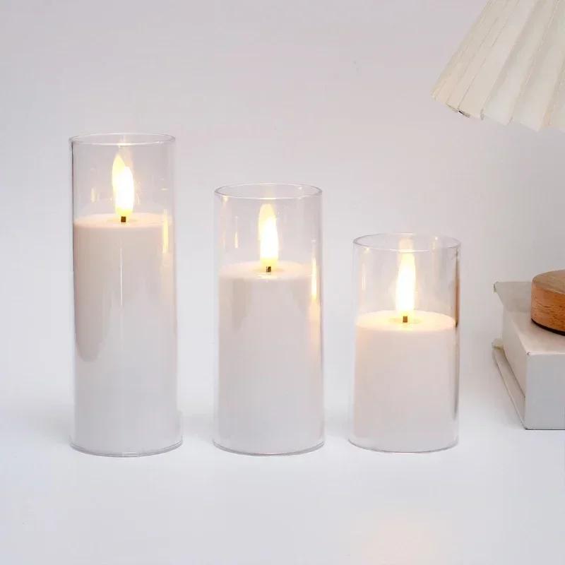 Battery Power Flickering Flameless Candles Led Pillar Candles Acrylic Glass Swinging Bullet Head Simulated Luminous Home Decor