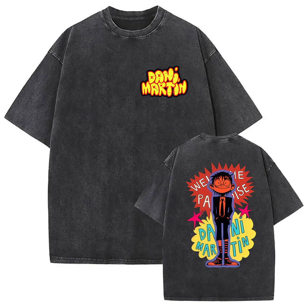 Rapper Dani Martin Lo Que Me De La Gana Tour Vintage Washed T Shirts Men Women Pop Fans Fashion Clothing Oversized Tshirt