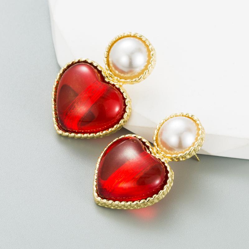 Women Retro Drop Earrings Titanium Steel Alloy Pendant Earrings Acrylic Colorful Resin Bead Heart Shape Geometric Ear Ornaments