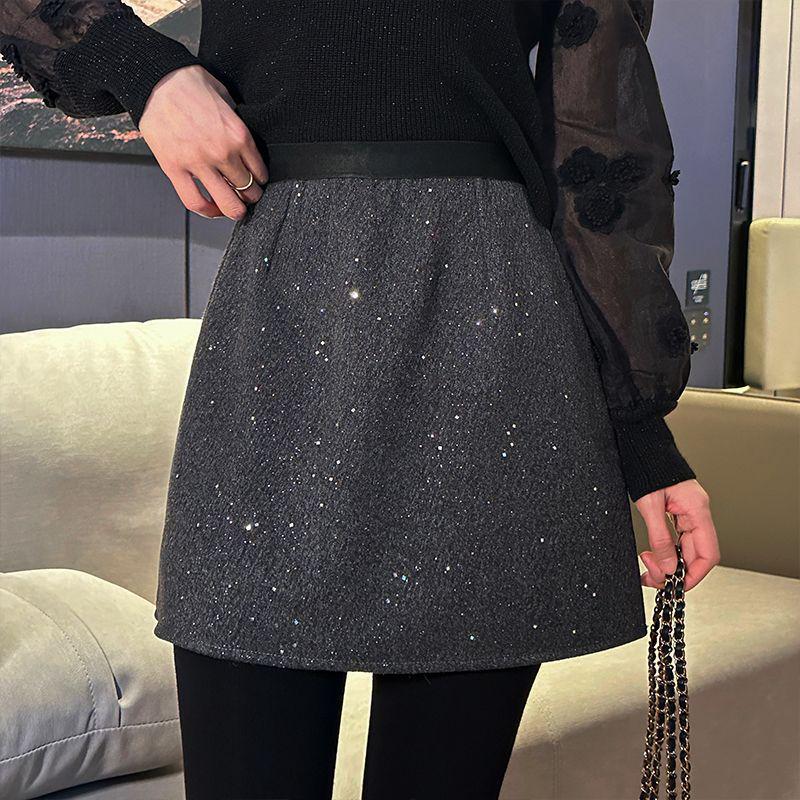 Wool Blend Shimmering Starry High-Waisted Skirt - Autumn/Winter Collection