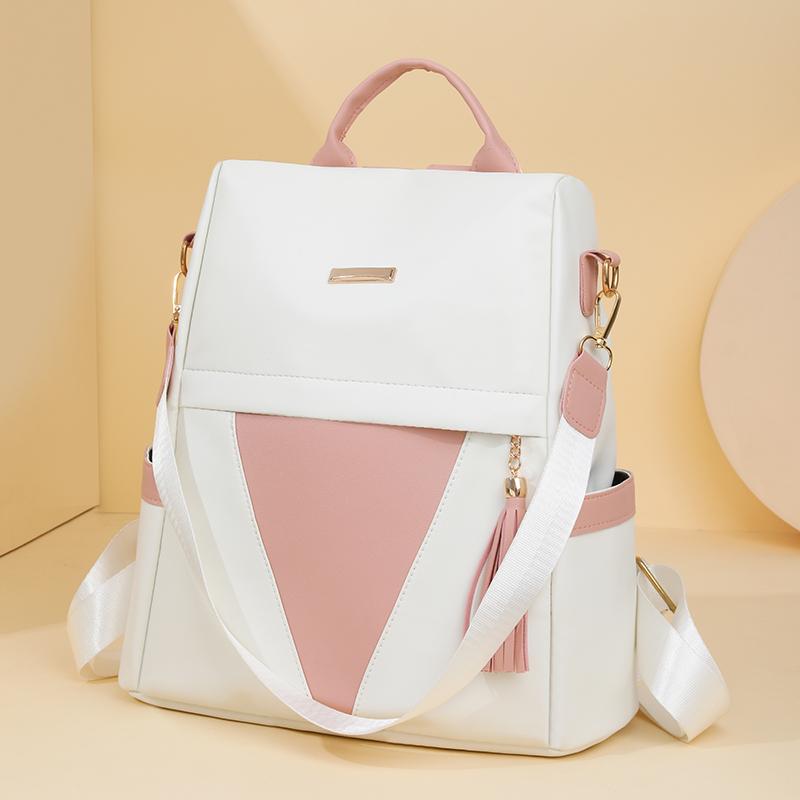 Diebstahlsicherer Rucksack Damen Farbkontrast Pendlerrucksack Großes Fassungsvermögen Multifunktionale Quasten-Umhängetasche