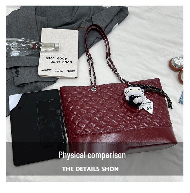 Autumn/Winter Diamond Pattern Women's Large Capacity Crossbody Tote - Fashionable Retro Solid Color