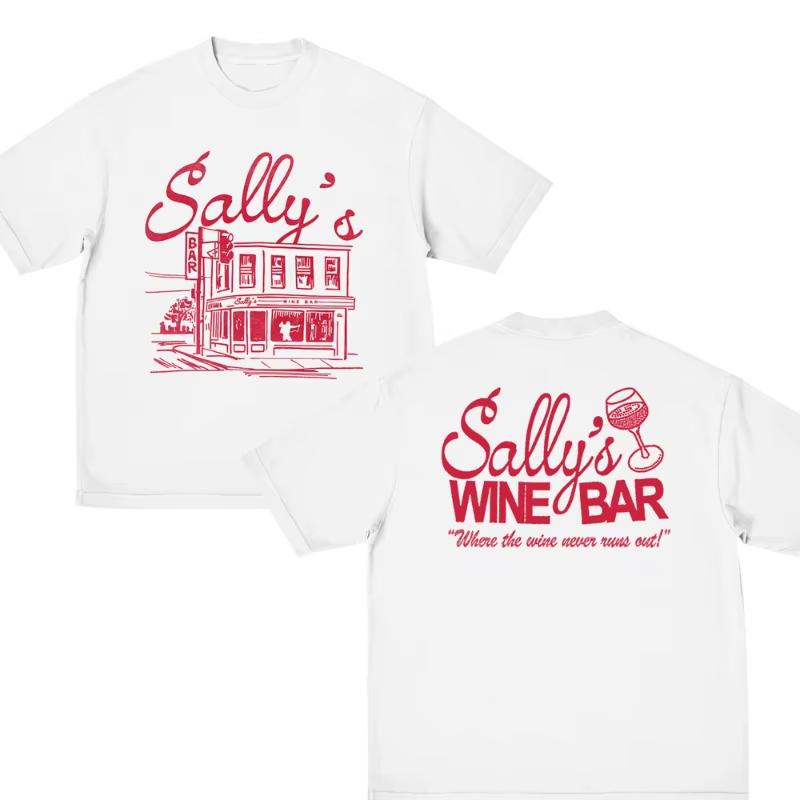 Summer Vintage Y2K Retro Sallys Wine Bar Tshirt for Men Women Fashion Hip Hop Short Sleeve Cotton Casual Top Streetwear