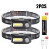 Mini Portable XPE+COB Headlamp Dual Light Source USB Rechargeable Use 18650 Battery Outdoor Camping Fishing Headlight