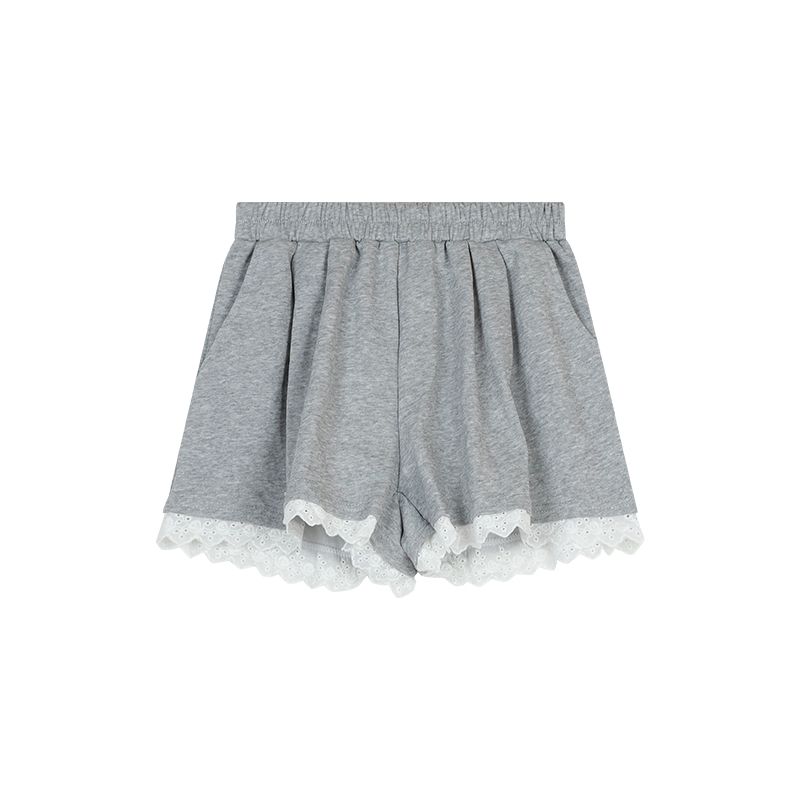 

Стильные белые шорты с кружевом, повседневные А-силуэта, с кружевом Gray XL