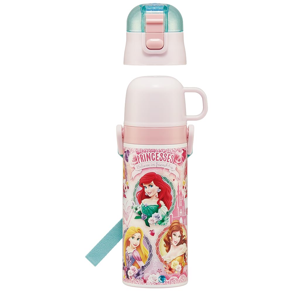 Skater Water 470ml or 430ml Disney Princess Stainless Sports Children's Bottle, 2-Way, (Direct Drinking) (Cup Drinking), Design, 24-inch, Girls,