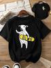 Cartoon Goat Skateboarding Funny Printed Summer Womens Tshirt Top Short Sleeve Round Neck Soft and Comfortable Casual Clothing