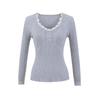 Pure Desire Lace Patchwork V-neck Knitted Sweater for Women's Autumn and Winter New Fitted Long-sleeved Base Layer, High-end Top