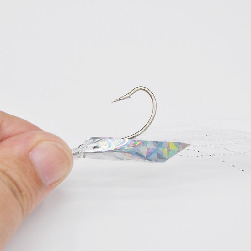 5 Pezzi Esca per Pesca al Baccalà e Pesce Bianco Amo da Pesca Luminoso Attrezzatura da Pesca in Mare con Flash di Cristallo Piuma Jig per Pesca in Acqua Salata
