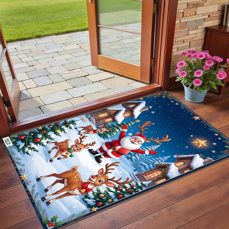 Christmas Printed Square Area Rug Soft Non Slip Floor Carpet For Bedroom Holiday Gift