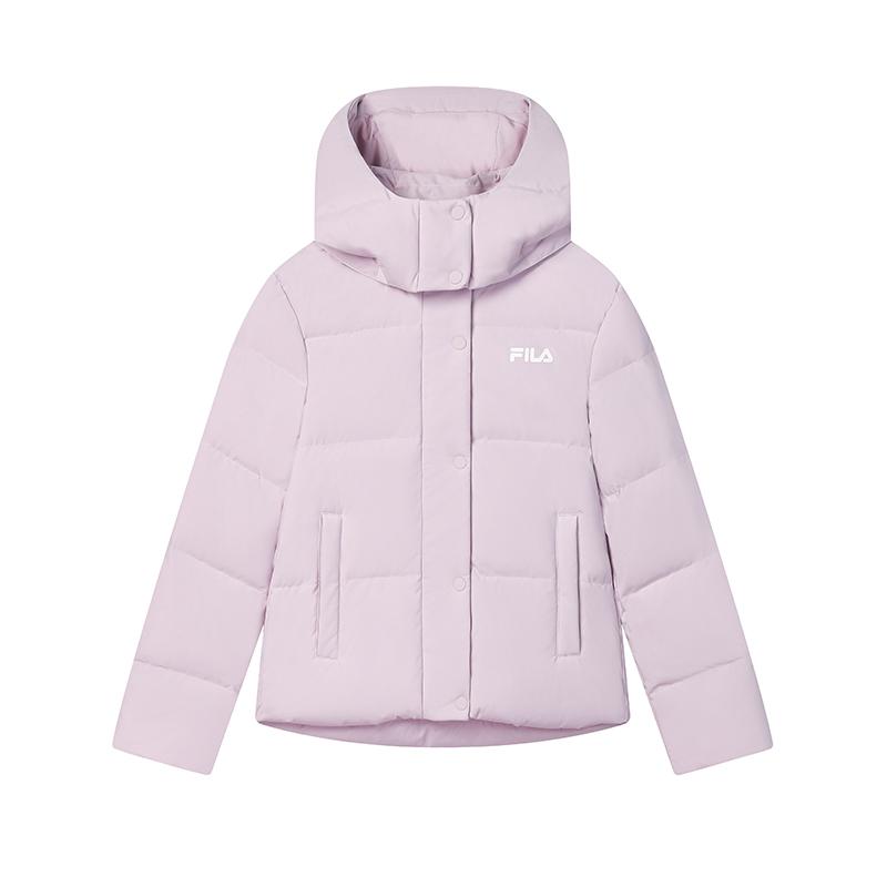 Fila Solid Color Simple Warm Versatile Casual Hooded Puffer Jacket Women Outerwear Dark-Pink F51W449902FPK