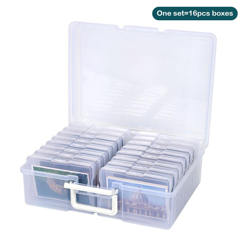 

Transparent Photo Storage Box With Handle Photo Organizer Storage Container With 16 Inner Display Case For Pictures Arts Beads Transparent