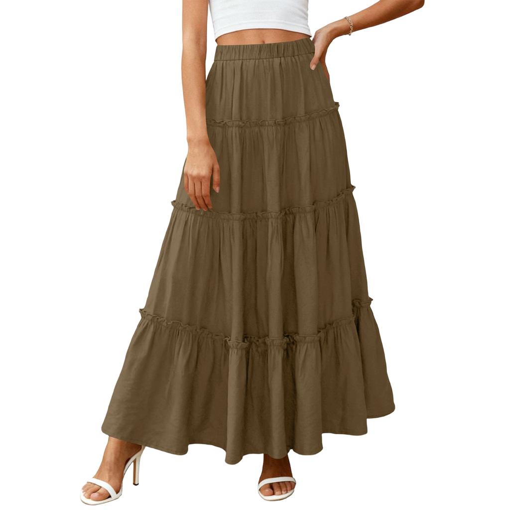 Women's Color Cotton Linen Elastic Waist Loose Close-fitting Long Skirt