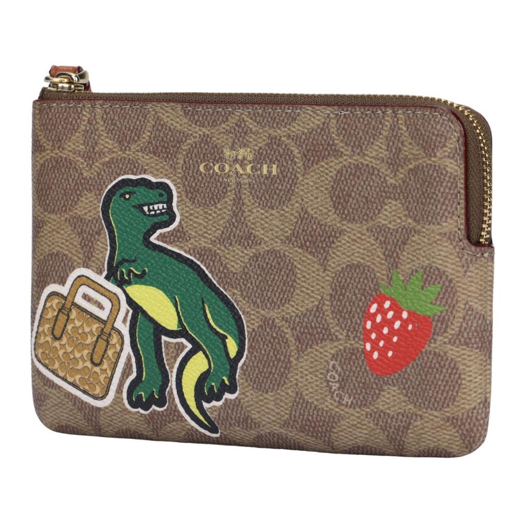 Coach Corner Zip 16 Sticker Print Zipper Closure Coated Canvas Clutch Bag Small Women Clutch Bag Brown Multicolor CW856-IMTAM