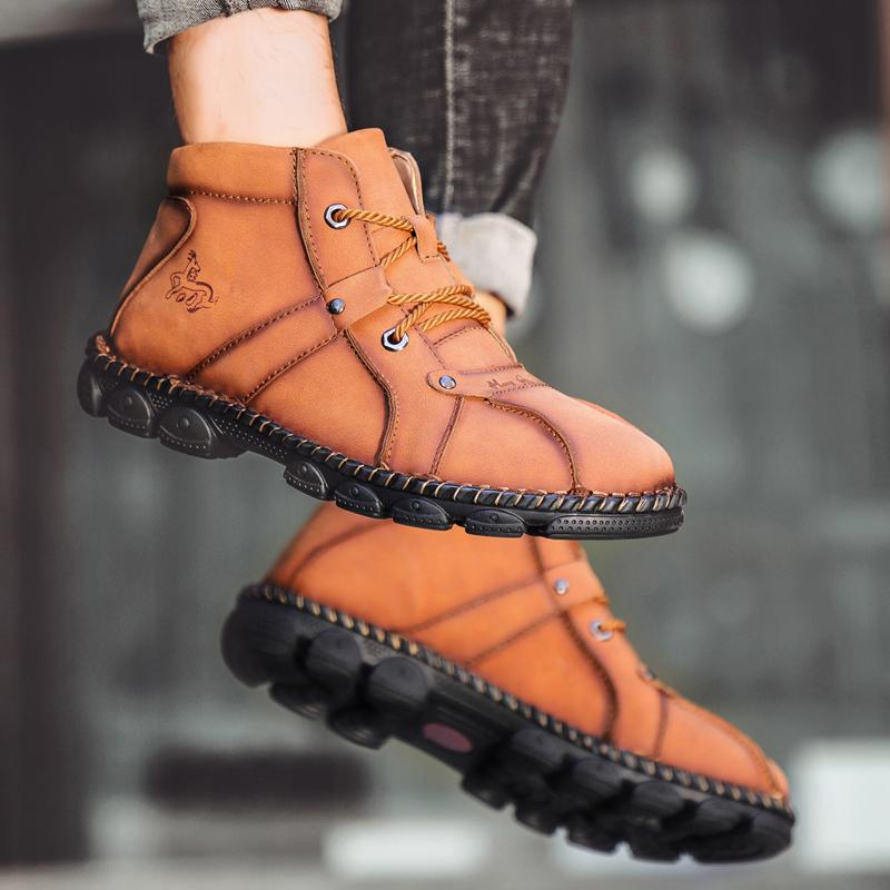 Handmade Leather Casual Shoes For Men Sneakers Men Flat Footwear Leather Boots Men Ankle Outdoor Walking Plus Size 38-48