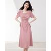 French Style Pleated Puff Sleeve Midi Dress