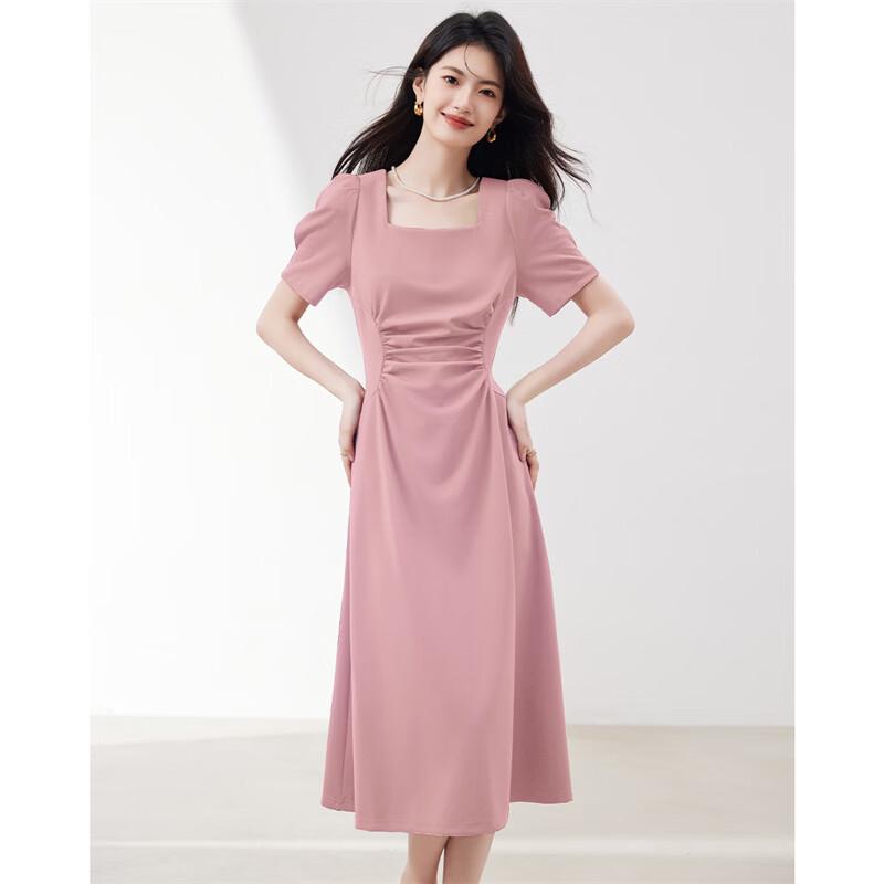 French Style Pleated Puff Sleeve Midi Dress