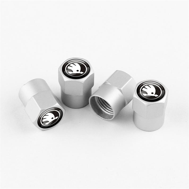 XOWS7 4pcs Metal Car Wheel Tire Valve Caps Stem Case Covers Accessories For Skoda S Kodiaq Octavia 2 3 Yeti Karoq Rapid Fabia VII A5