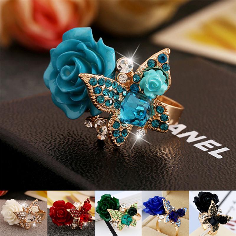 Adjustable Rose Butterfly Finger Ring Ring Engagement Jewelry