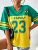 Letní móda Nové Brazilský styl Tričko Dámské Patchwork V-výstřih Krátký rukáv Trička Ležérní Sportovní Fotbalové dresy Y2K Street Top