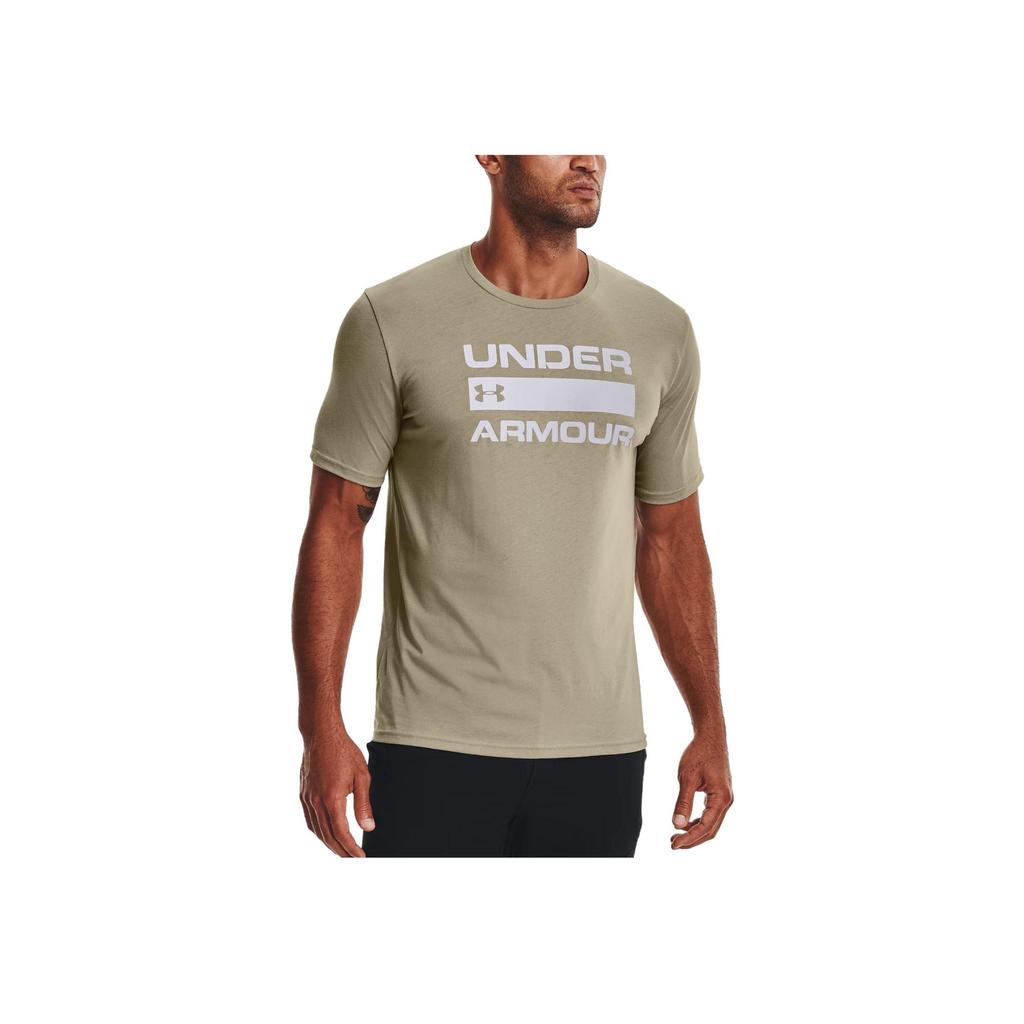 Under Armour Letter Print Crew Neck Short Sleeve T-Shirt Men Tops Khaki Gray 1329582-037