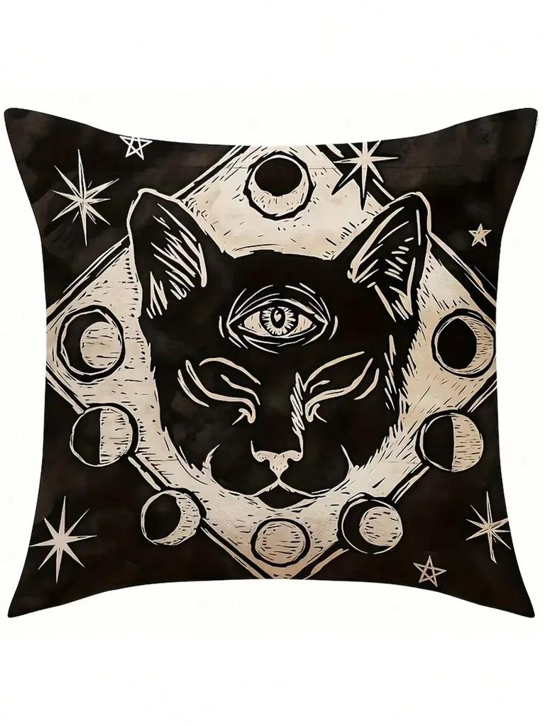Gothic Tarot Black Cat Skull Pillow Cover, Double Sided Soft Polyester 2D Print Cushion for Sofa Bedroom Living Room Gift