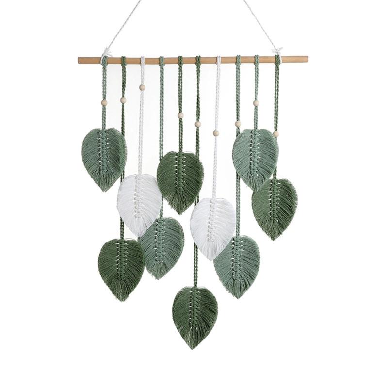 

Vintage Handwoven Cotton Leaf Tapestry Artistic Wall Decoration Tree Leaf Handcrafts Wood Beads Tapestries for Home Room 1