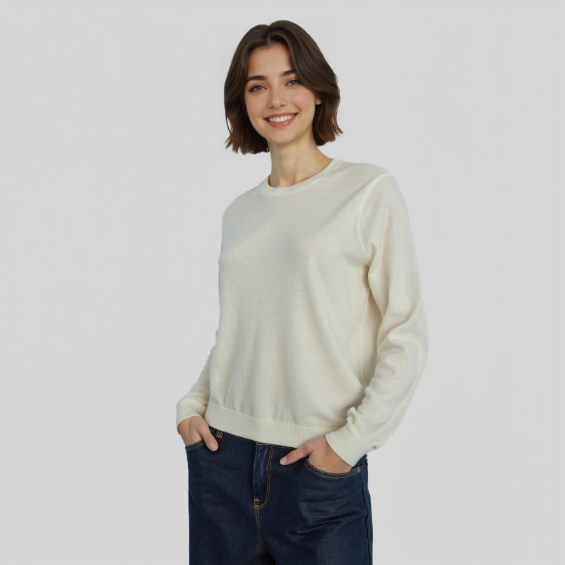 Crew Neck Commuter Pullover Wool Sweater Women's Autumn and Winter Loose Versatile Warm Knitted Top