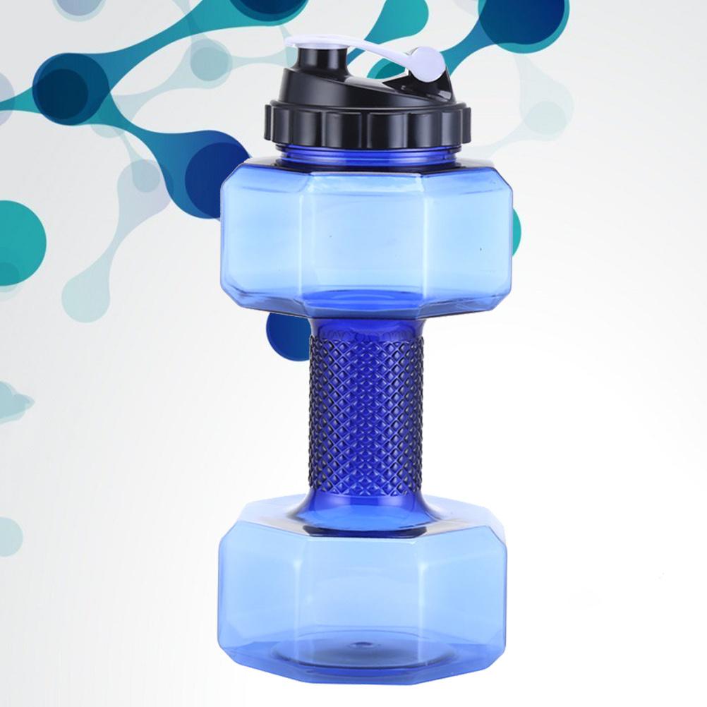 1pc Dumbbell Shape Water Bottle 600Ml Blue Petg Fitness Sports Kettle Weightlifting Cup For Gym Travel Home Office Kitchen Bar
