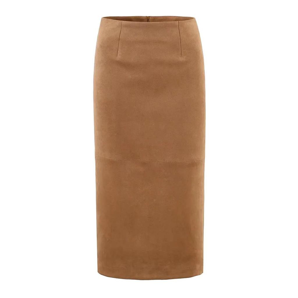 Women's Suede Bodycon Midi Skirt - Autumn/Winter Korean Retro Style
