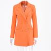 Revers Langarm Pattentaschen Büro Blazer Herbst Zweireihig Mittellang Damen Anzug