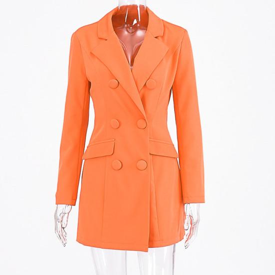 Revers Langarm Pattentaschen Büro Blazer Herbst Zweireihig Mittellang Damen Anzug