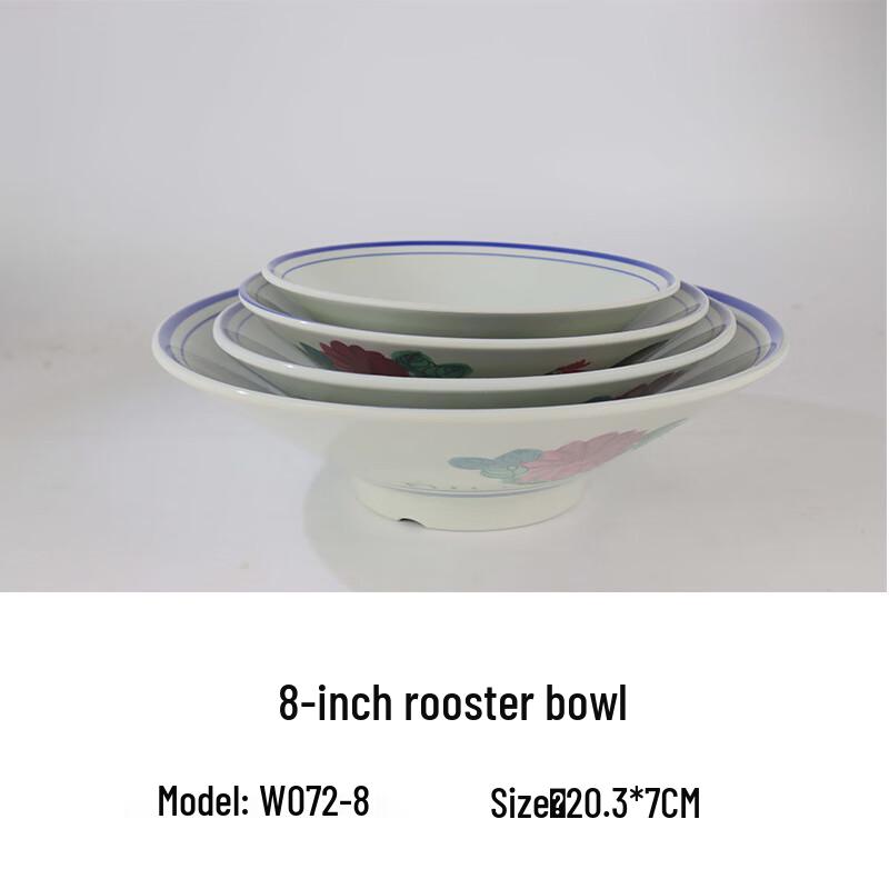 Retro Melamine Rooster Noodle & Soup Bowls - 8-inch, 10-Pack