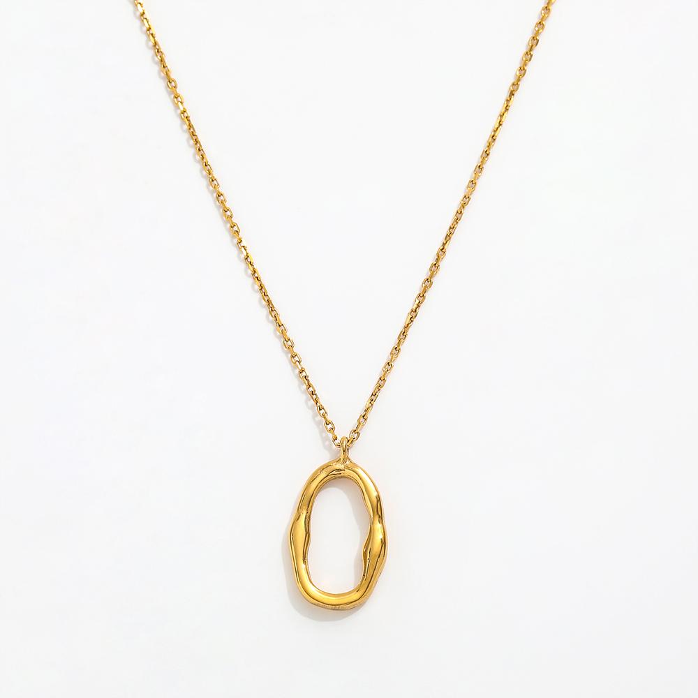 Fenny 18K PVD Plated Waterproof Trendy Simple Irregular Oval Pendant Sweater Chain Stainless Steel Necklace for Women