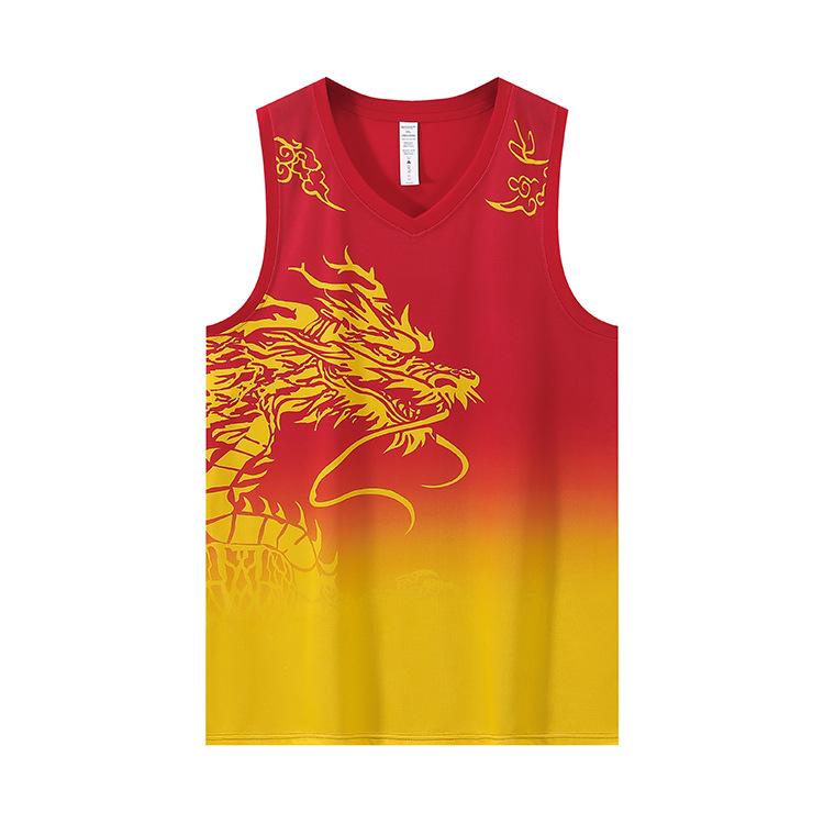 Men s Dragon Boat Festival Team Sleeveless Uniform - Dragon Pattern Basketball & Rowing Training Set 3XL