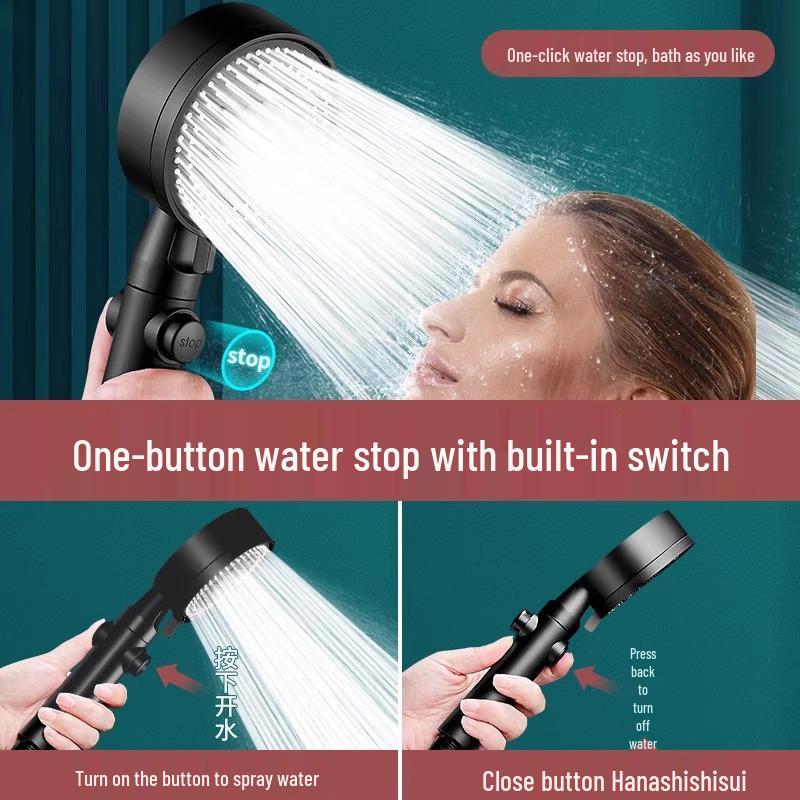 High-Pressure Shower Head with One-Button Water Stop & Filtration
